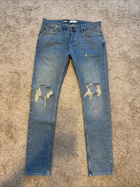 Topman Blue Ripped Skinny Jeans